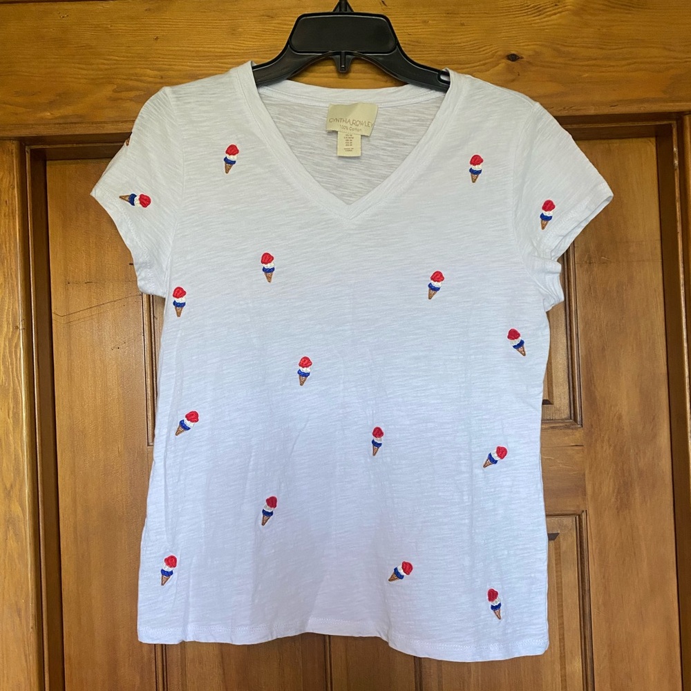 Cynthia Rowley White Ice Cream Embroidered Tee